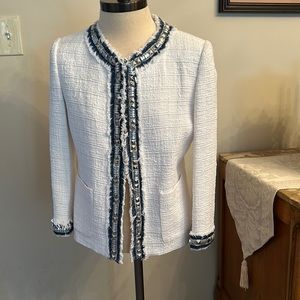 BOSTON PROPER DENIM and silver TRIM TWEED JACKET NEW WITH TAGS SIZE 8